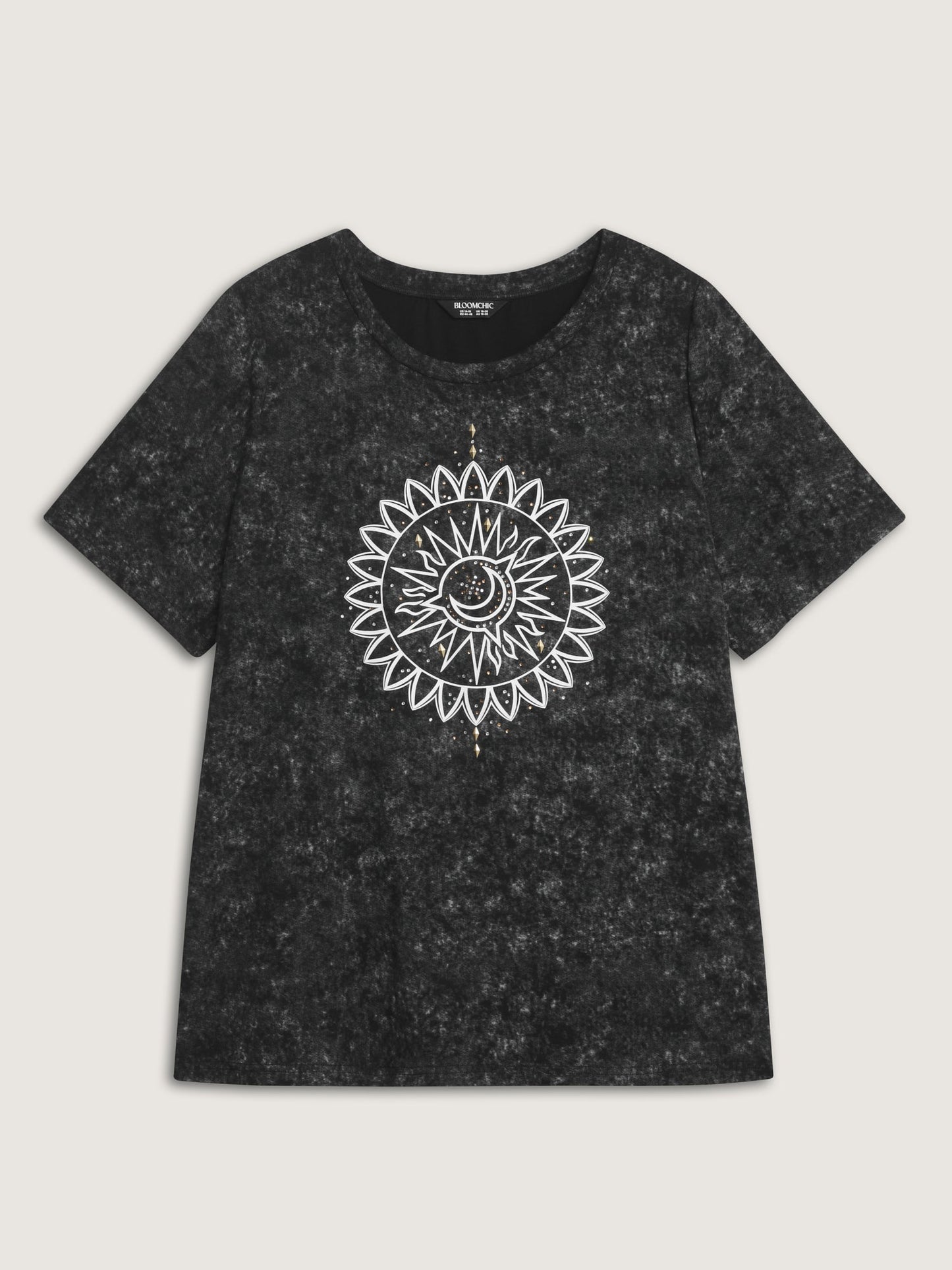 Stretchy Floral Motif Round Neck T-Shirt