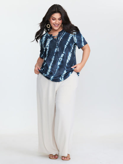 Tie-Dye Print Drawstring Neckline T-Shirt