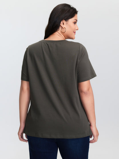 Rose Print Distressed Wash T-Shirt