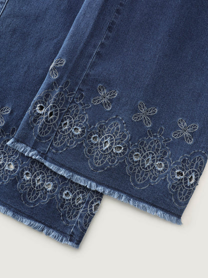 High-Rise Stretchy Embroidered Hem Jeans