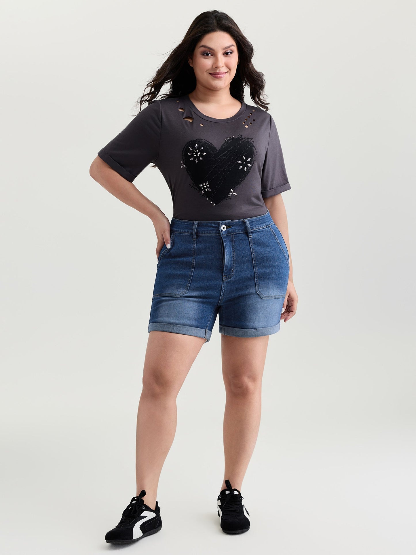 Elastic Back-Waist Skinny-Fit Denim Shorts