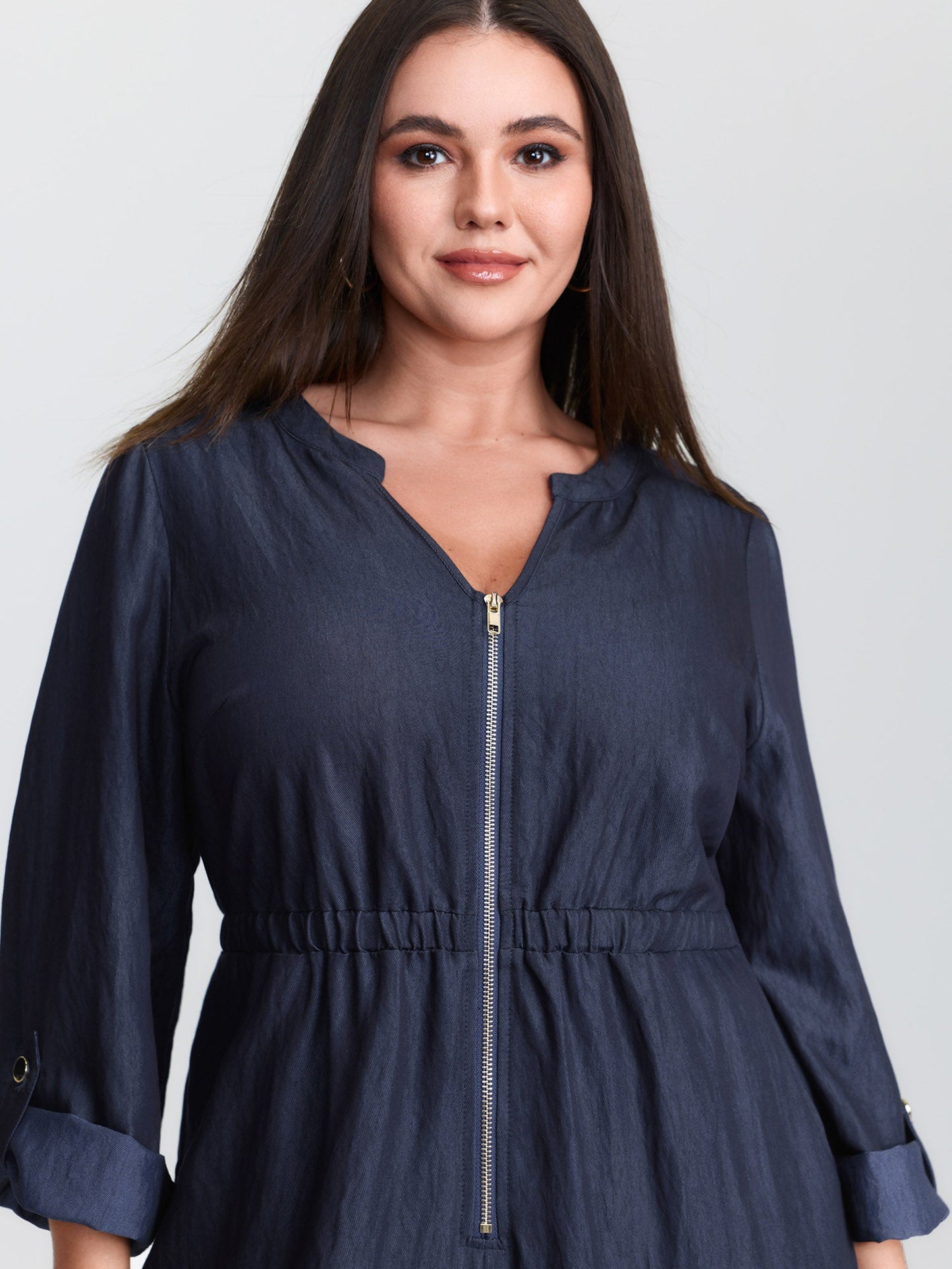 Zipper Front Tab Sleeve Jumpsuit