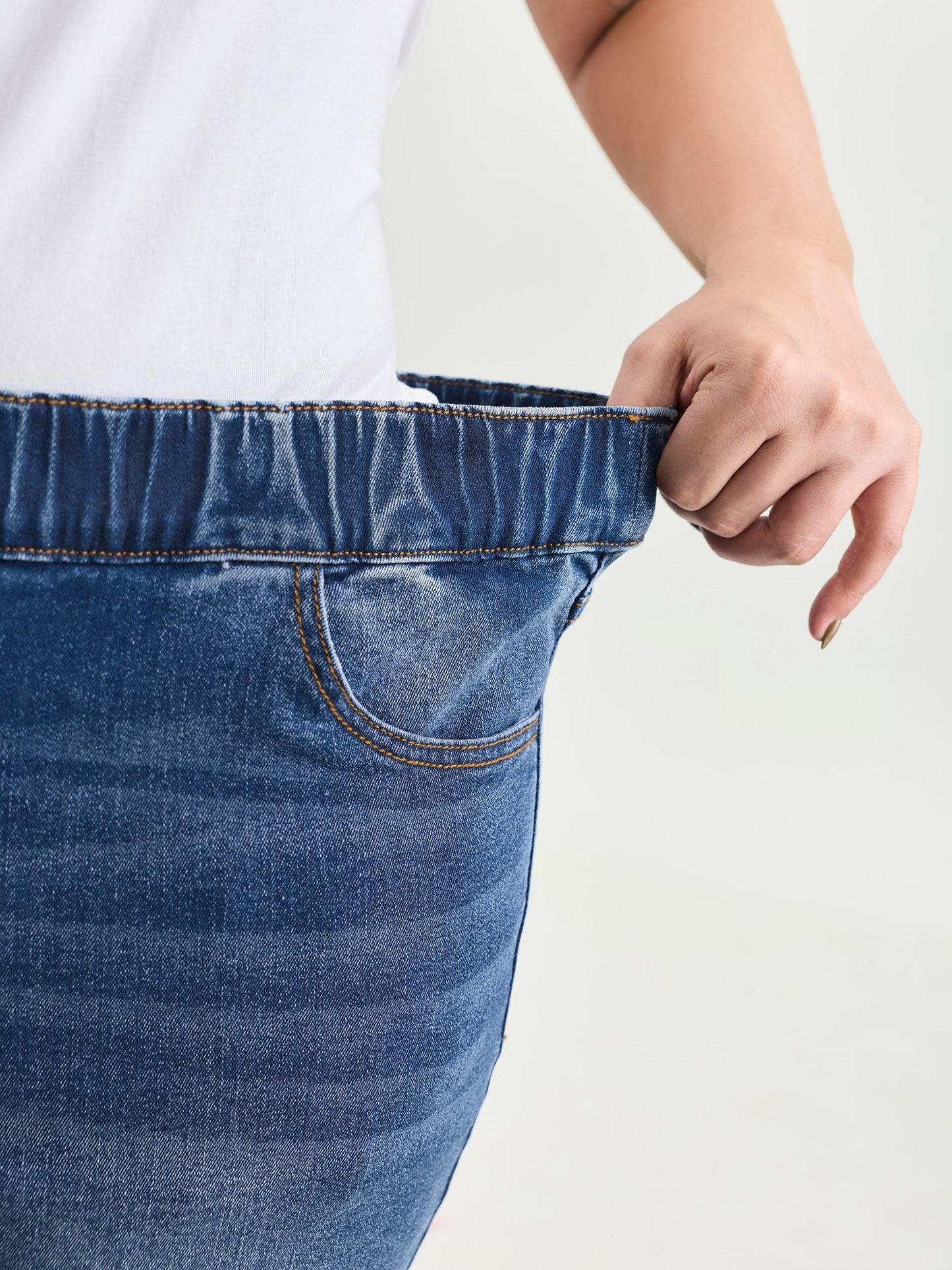 Everyday Elastic Waist Ripped Denim Shorts