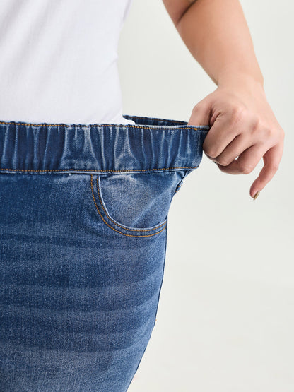 Everyday Elastic Waist Ripped Denim Shorts