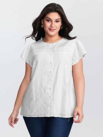 Pure Cotton Pleated Button-Down Shirt