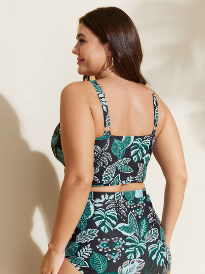 Floral Print Surplice Neckline Swim Top