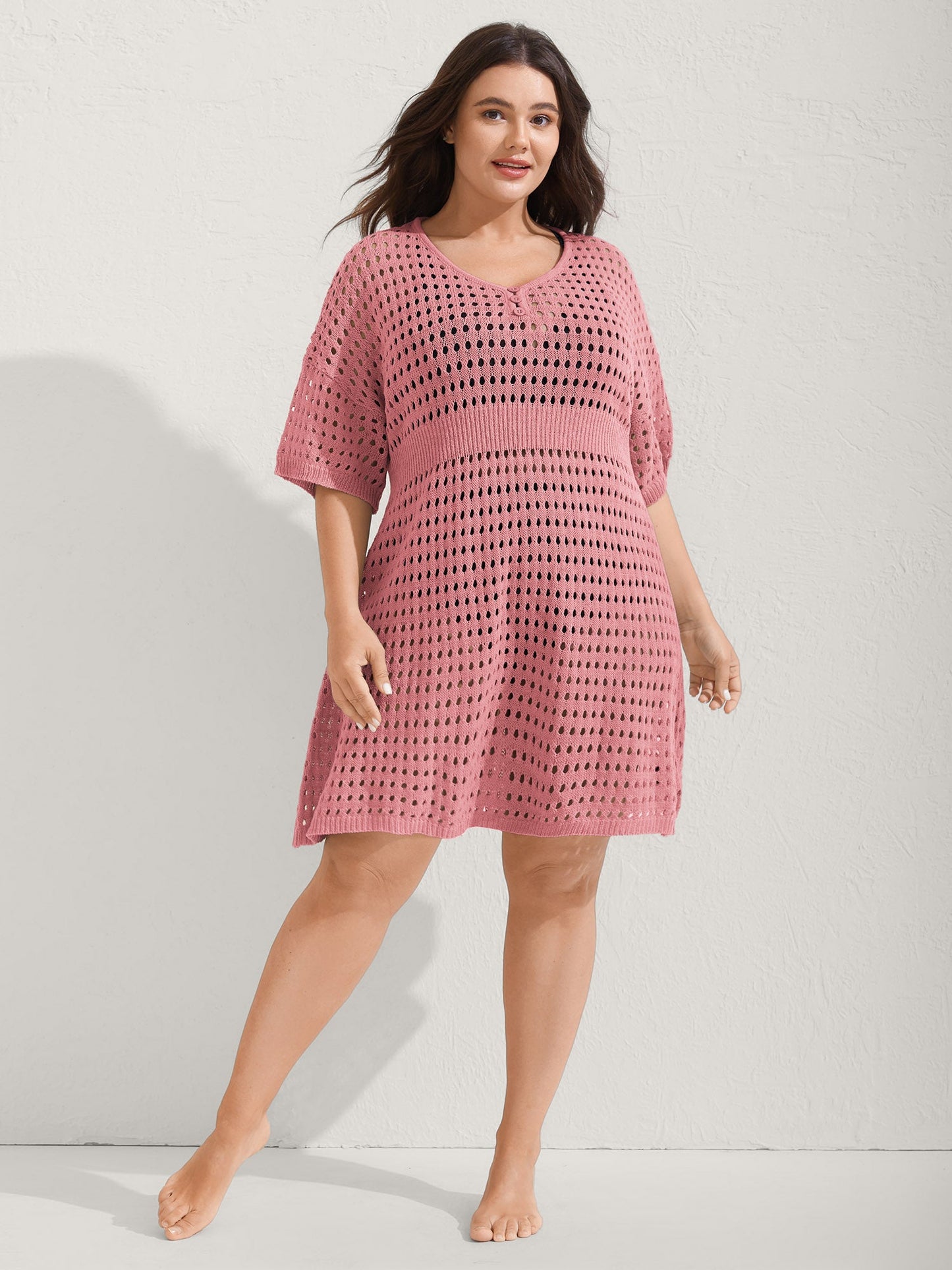 Cut-Out Waist-Cinched Button Swim Cover-Up