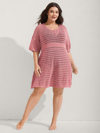 Cut-Out Waist-Cinched Button Swim Cover-Up