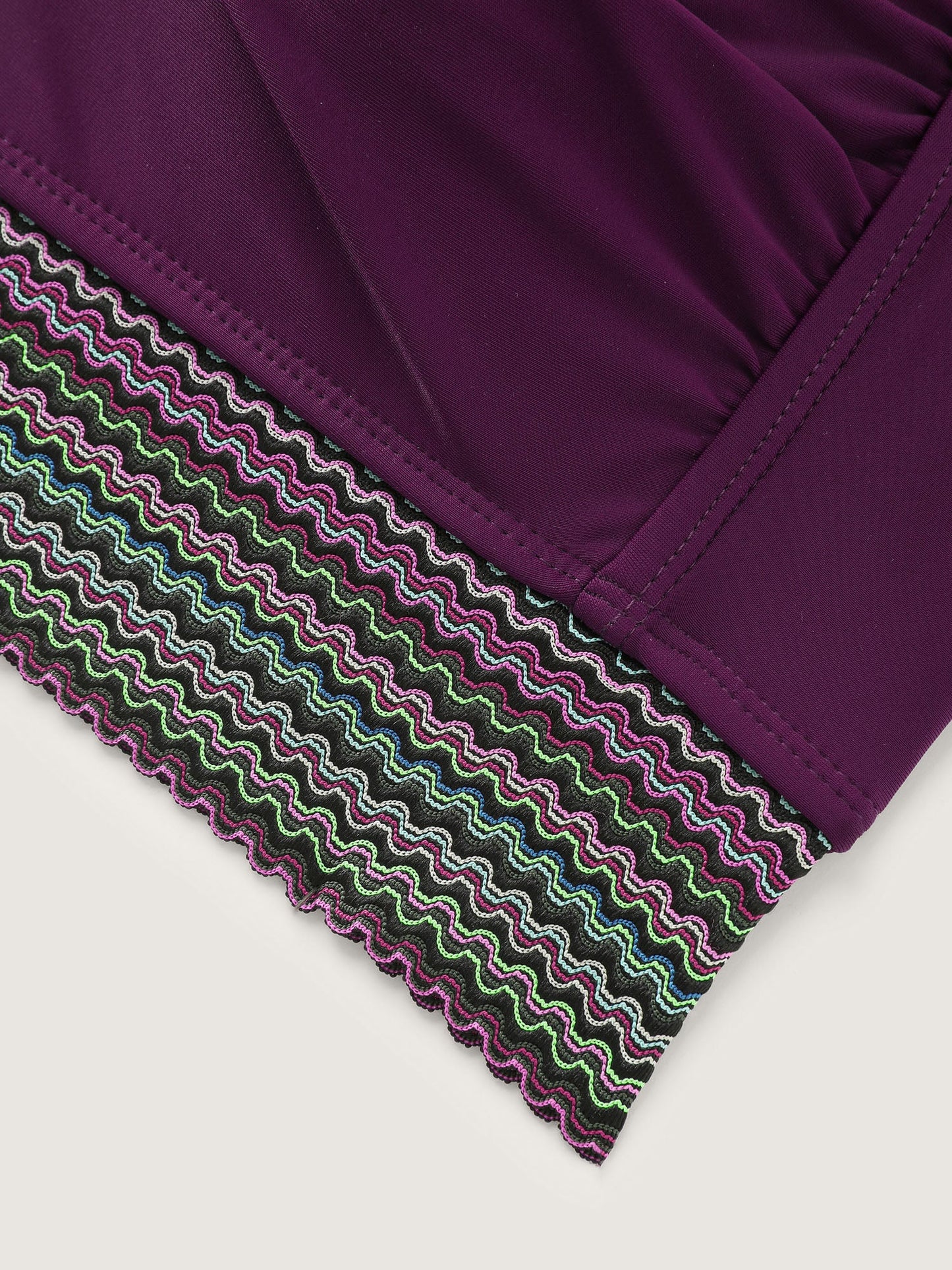 Twist Front Patchwork Woven Ribbon Swim Top