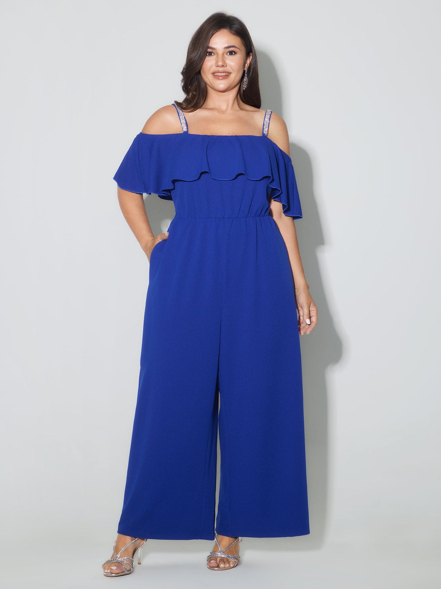Ruffled Off-Shoulder Waist-Defining Jumpsuit