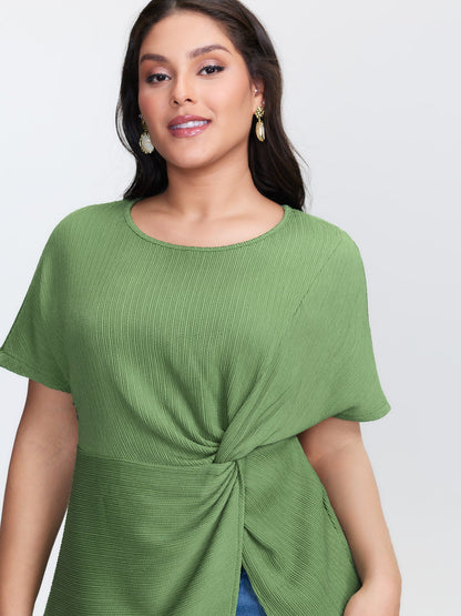 Knotted Side Waist Slit T-Shirt