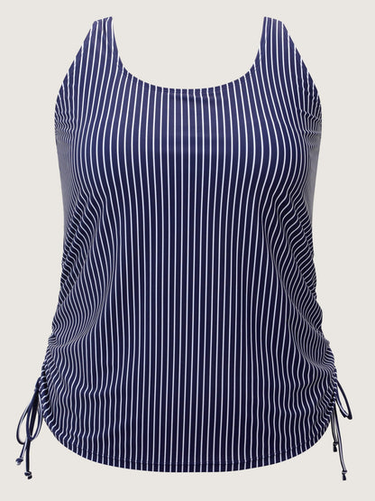 Striped Print Drawstring Sides Swim Top