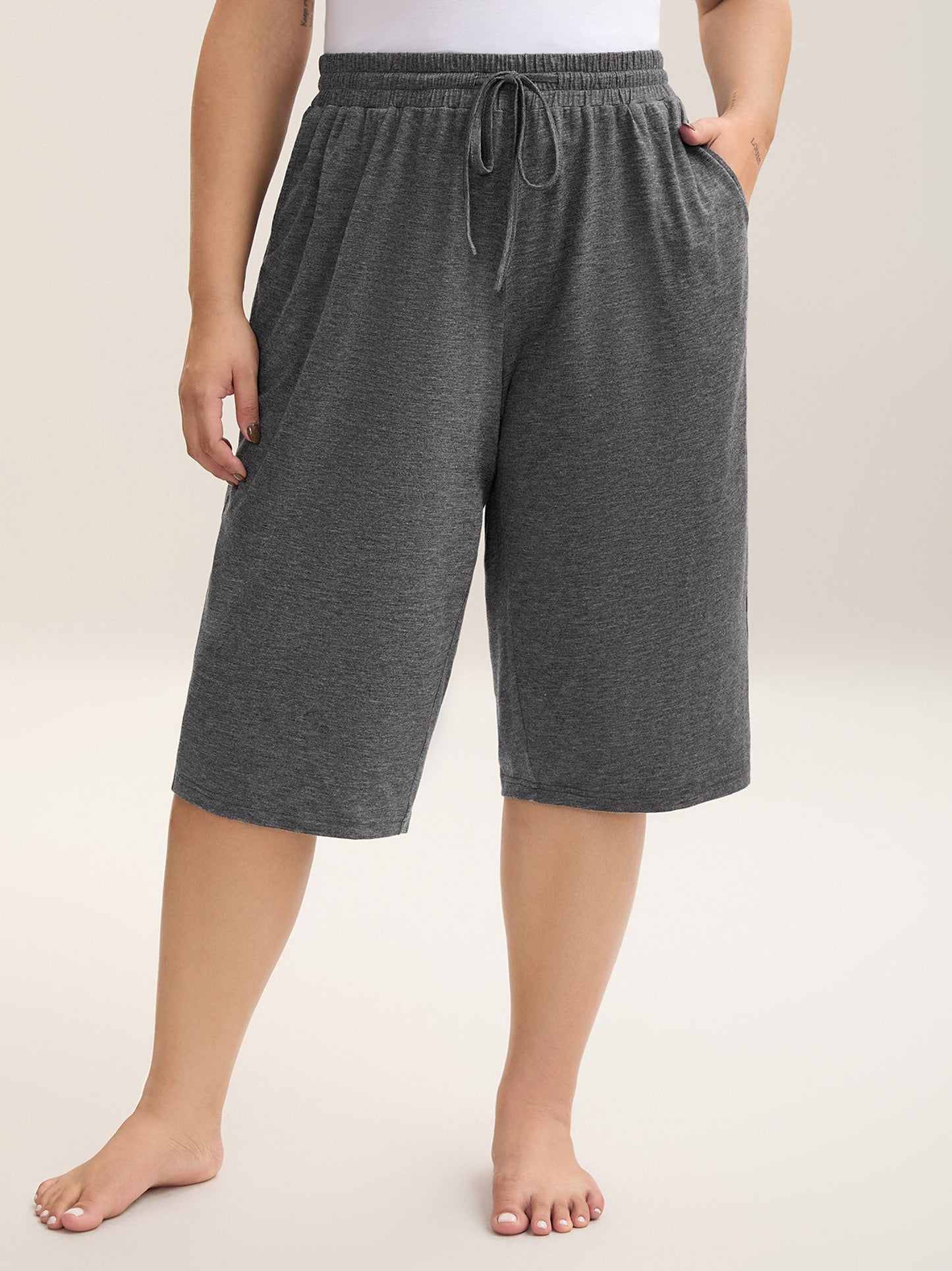 Mixed Color Knit Drawstring Loungewear Bottoms