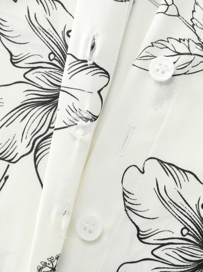 Floral Print Tab Sleeve Button-Down Blouse