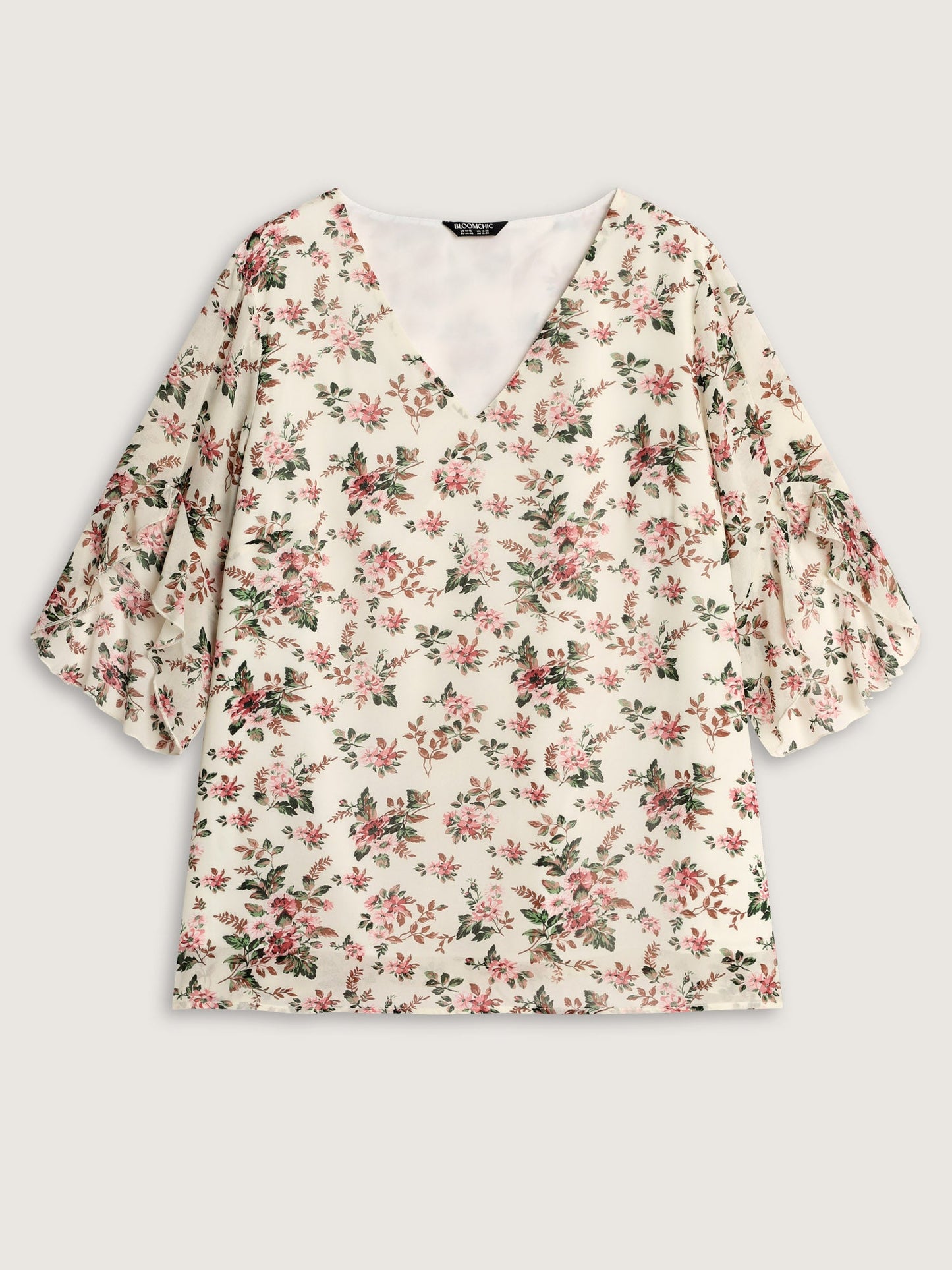 Floral Print Flared Sleeve Lined Blouse