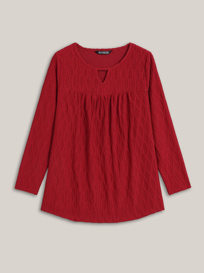 Textured Keyhole Gathered Knit Top
