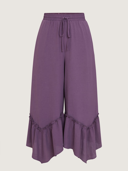 Drawstring Waist Ruffled Hem Pants