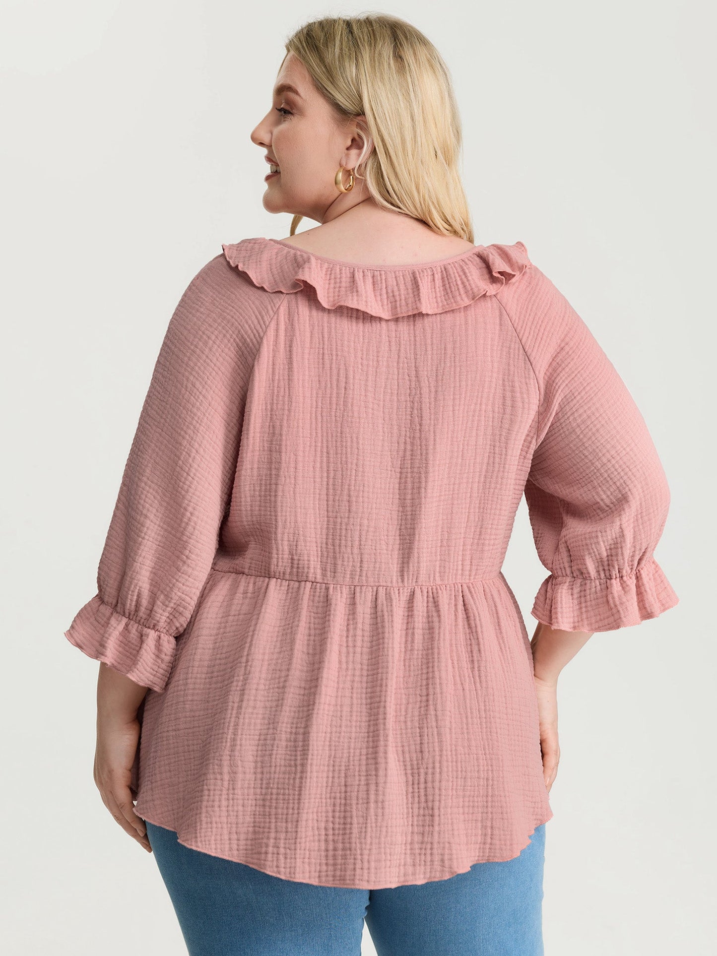 Pure Cotton Lotus Leaf Neckline Plain Blouse