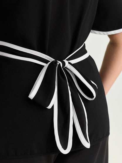 Color Contrast Edge Button Detail Blouse