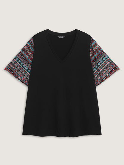 Colorful Boho Sleeve V-Neck Blouse