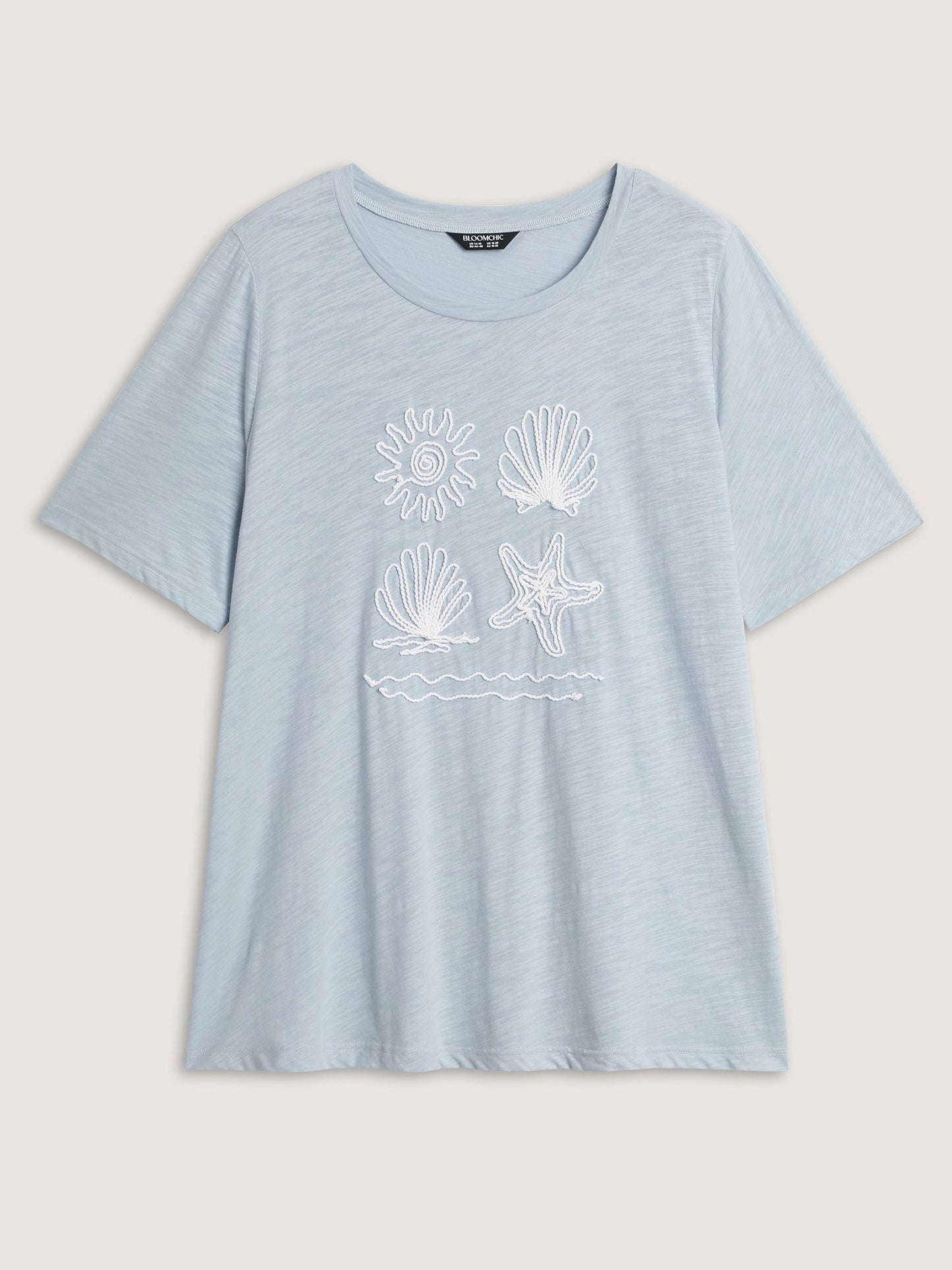 Pure Cotton Ocean Embroidered Stretchy T-Shirt