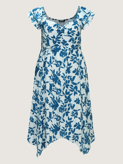 Floral Print Asymmetrical Hemline Maxi Dress
