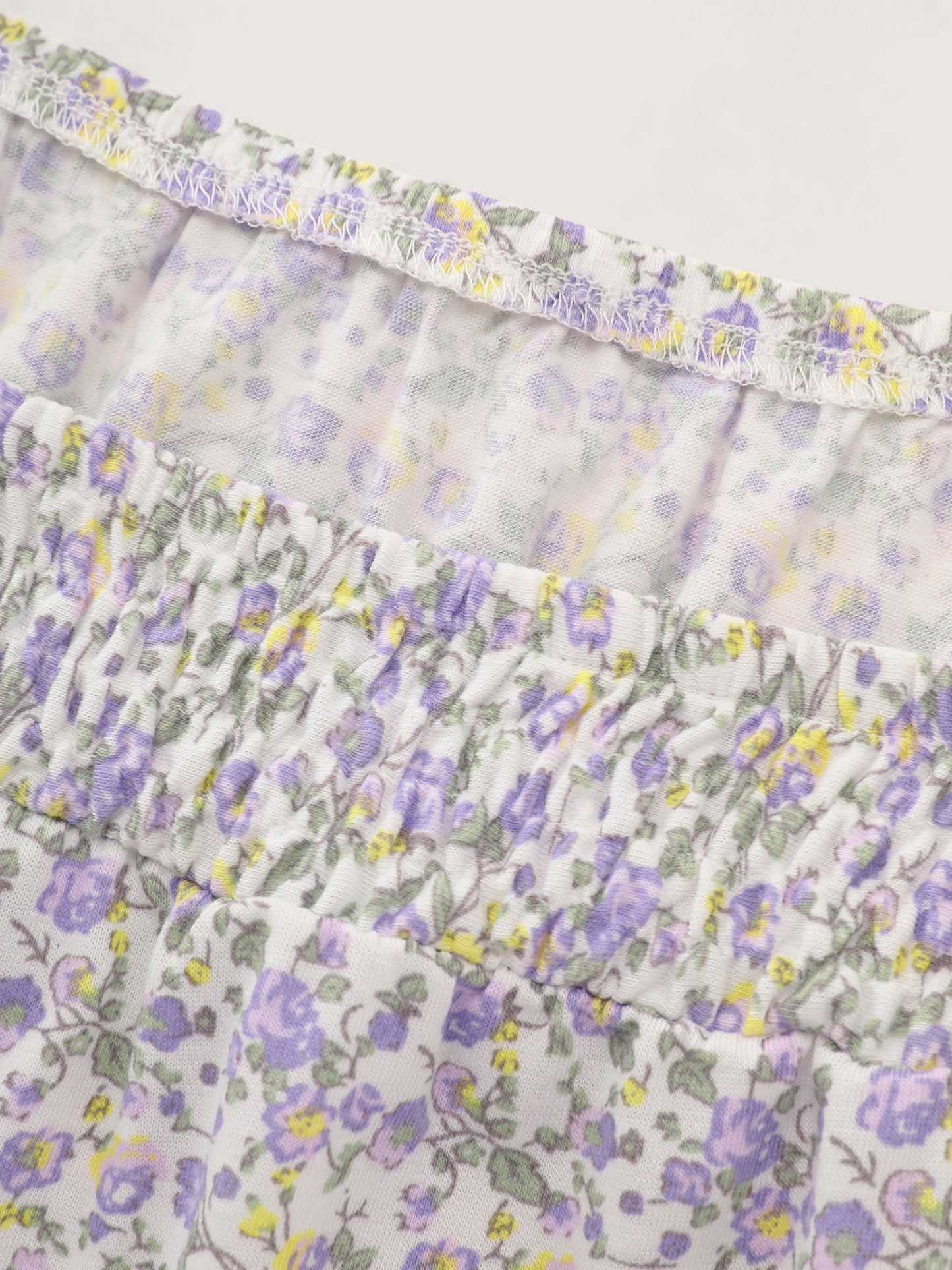 Micro Floral Print Shirred Neckline Knit Top