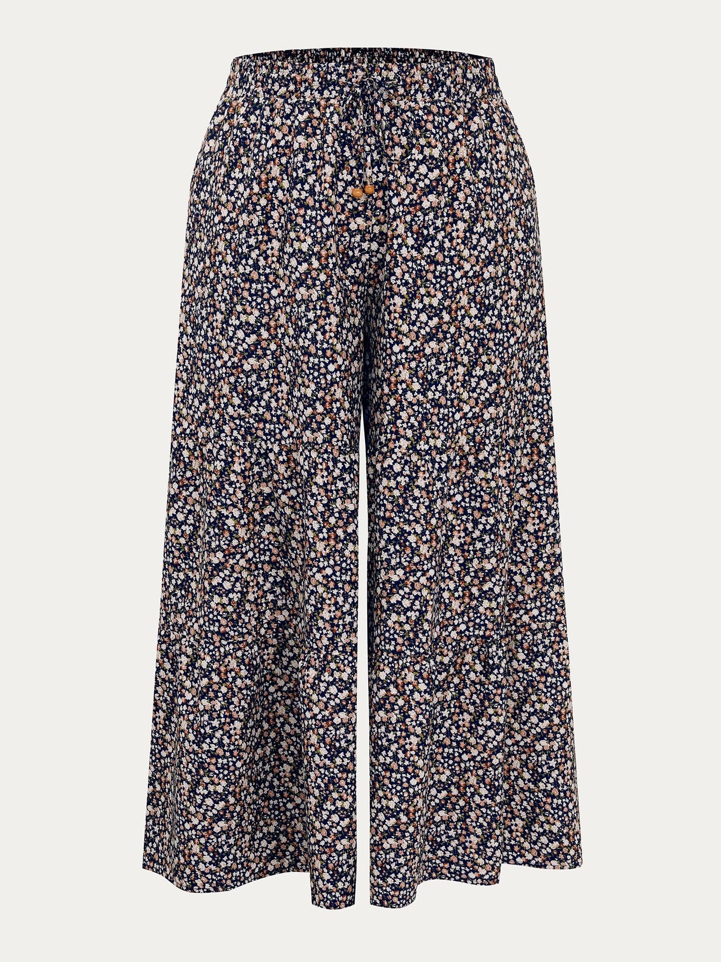 Micro Floral Print Wide Waistband Pants