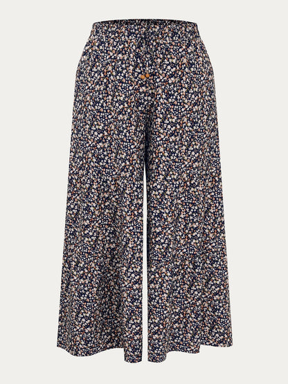 Micro Floral Print Wide Waistband Pants