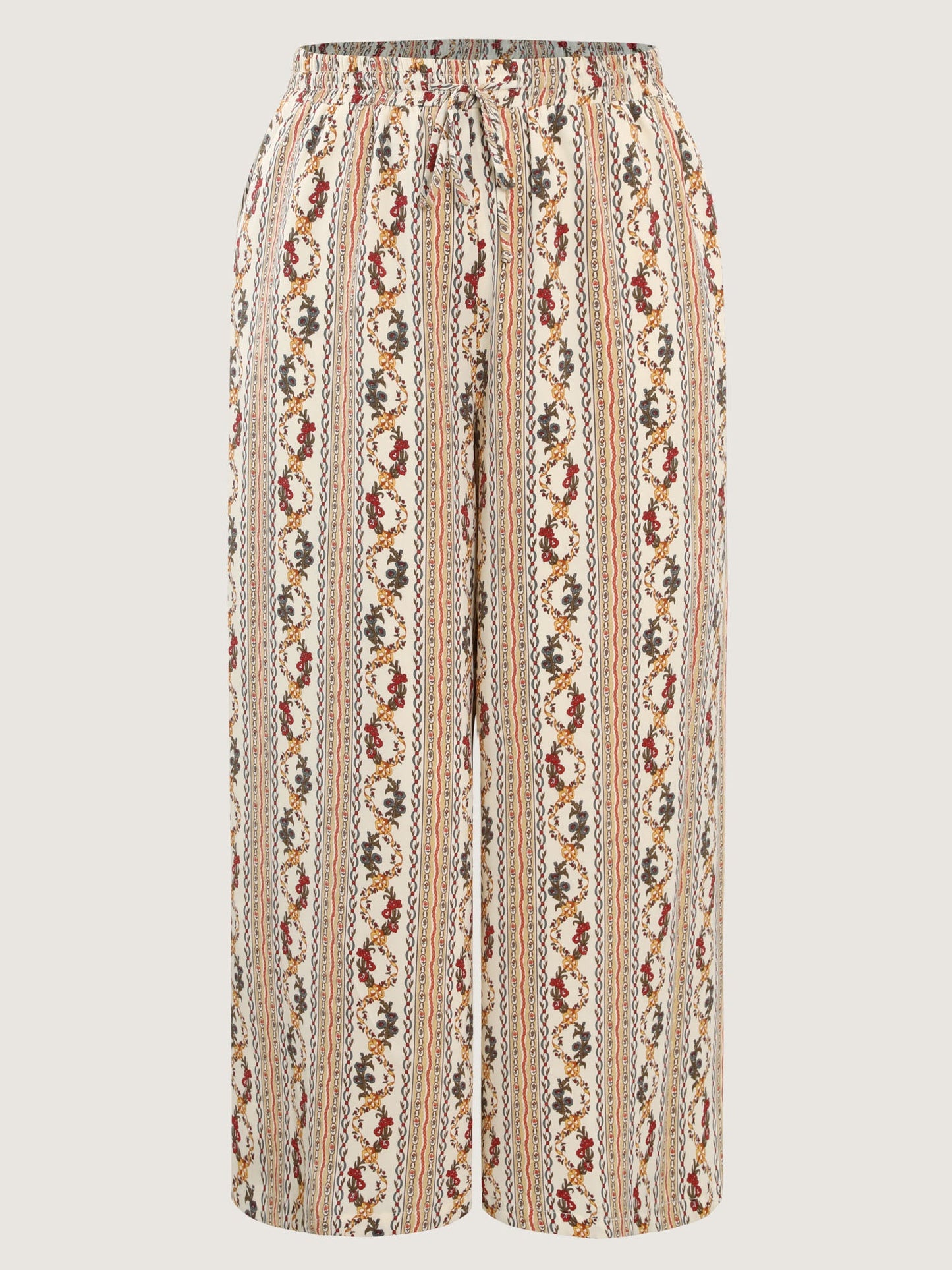 Geometric Stripe Print Pockets Straight-Leg Pants