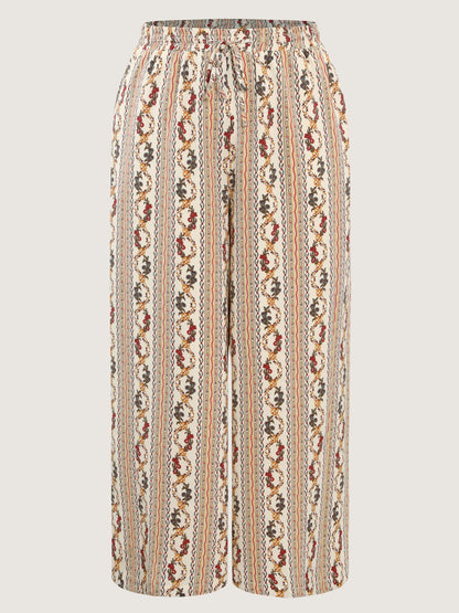 Geometric Stripe Print Pockets Straight-Leg Pants
