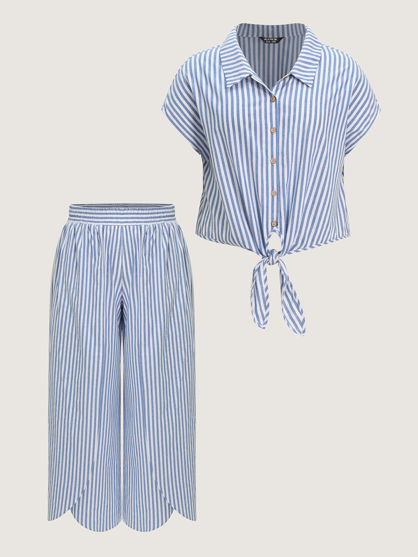 Pure Cotton Striped Petal Hem Two-Piece Set