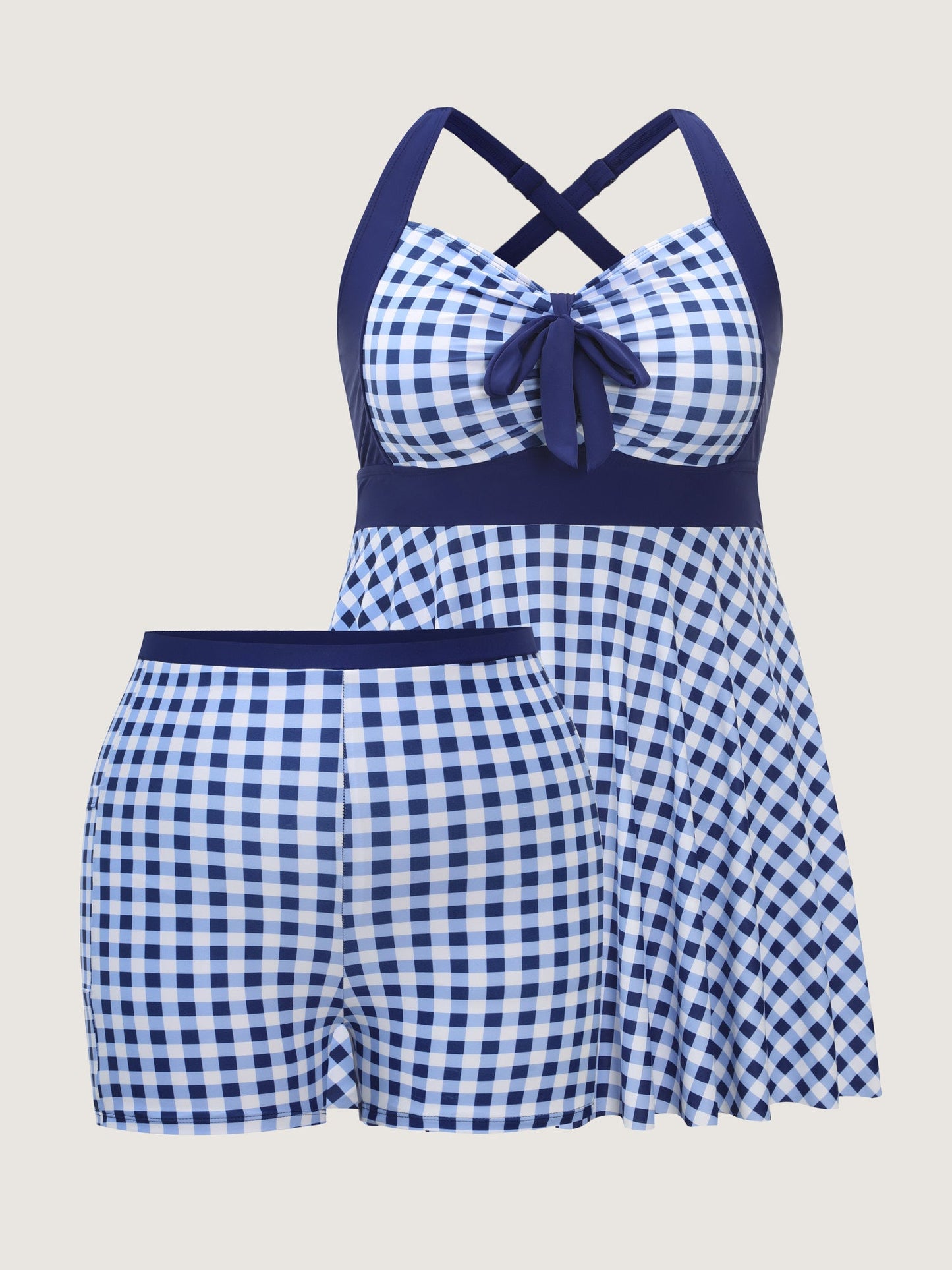 Checkered Print Fit And Flare Swim Dress