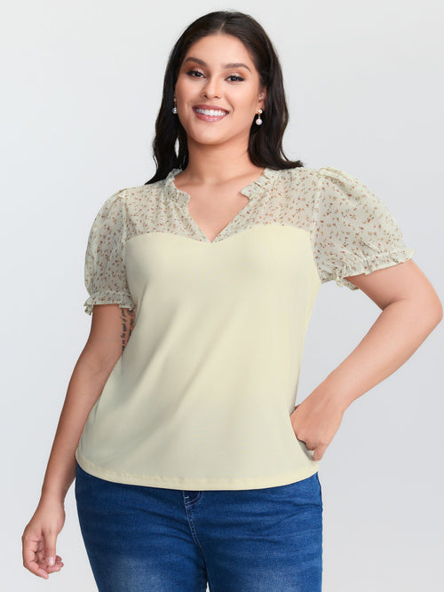 Stretchy Sheer Drawstring Neckline Top