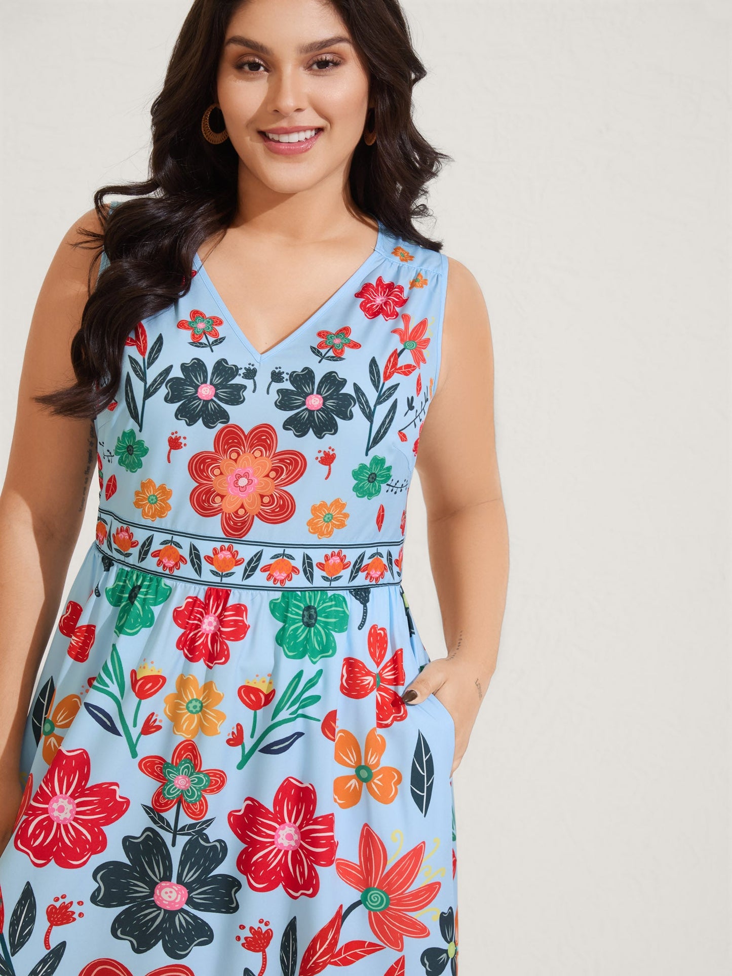 plus size Floral Drama Cinched-Waist Maxi Dress