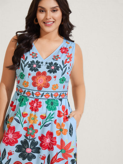 plus size Floral Drama Cinched-Waist Maxi Dress