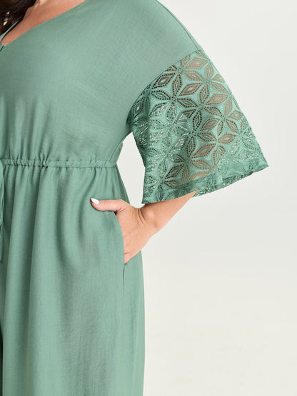 Lace Trim Sheer Sleeve Jumpsuit