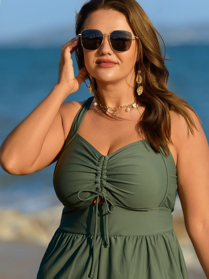 Cut-Out Drawstring Pockets Swim Romper