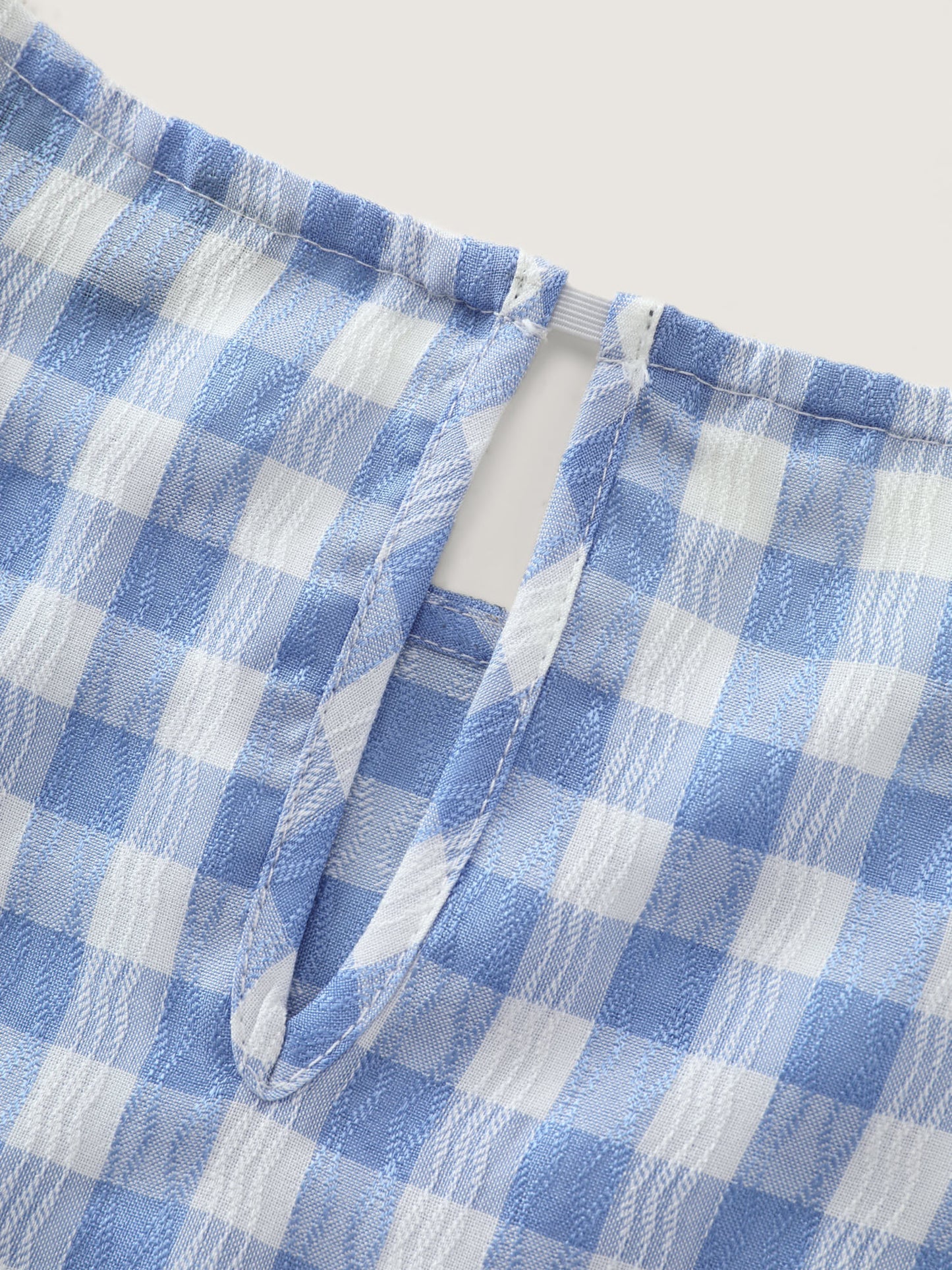 Gingham Print Ruffled Sleeve Pleated Blouse