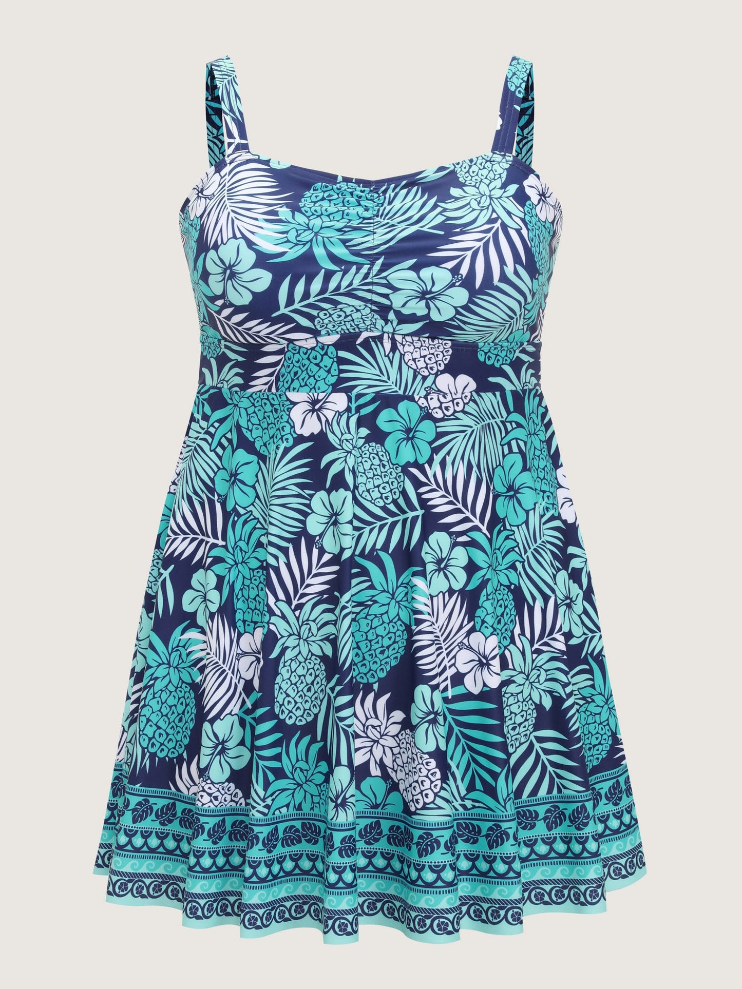 Tropical Floral Print Ruched Swim Dress