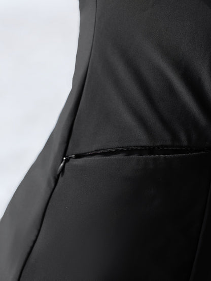 Zipper-Front Pockets Raglan Sleeve Swim Top