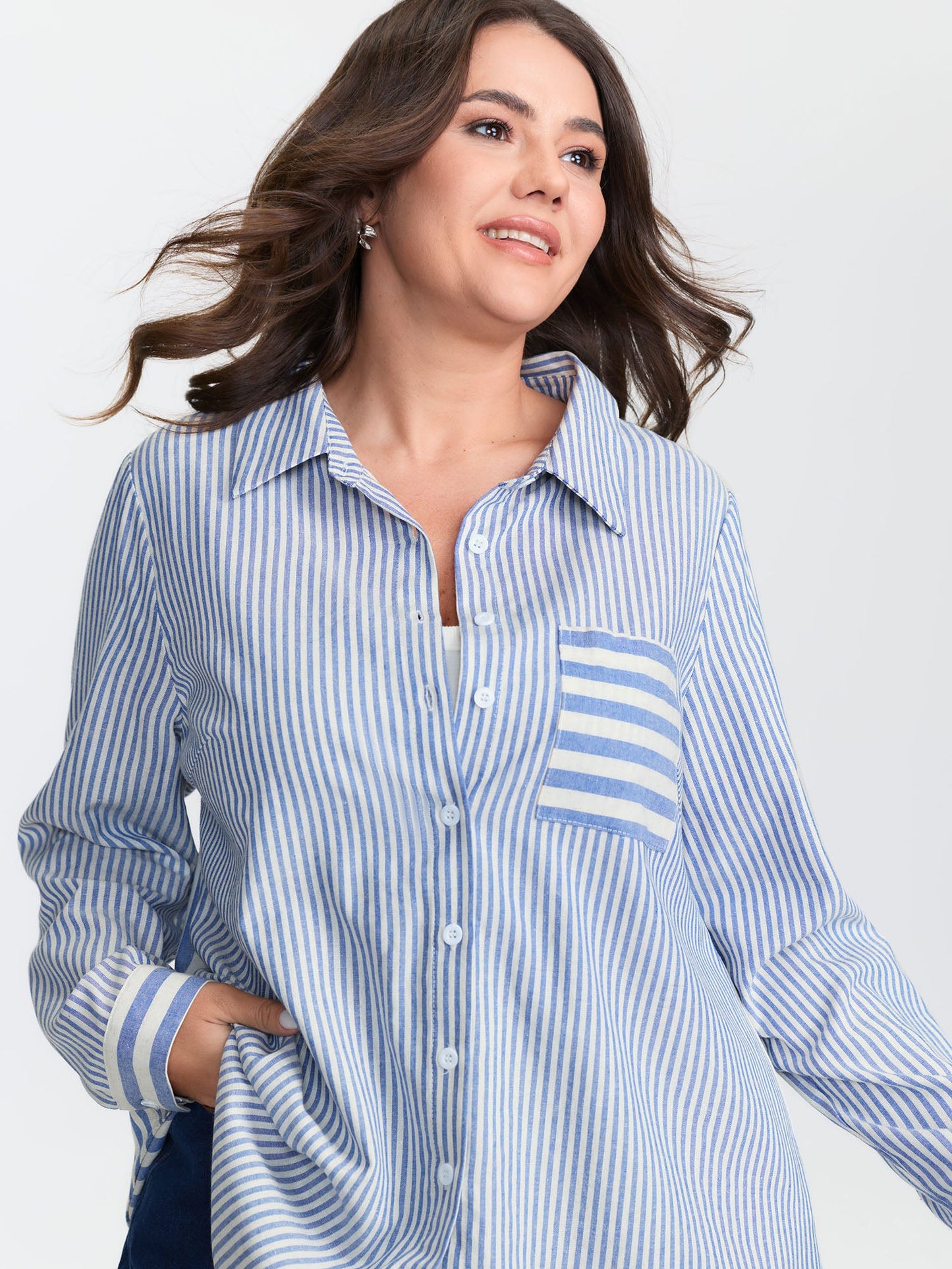 Cotton Nautical Striped Pocket Button Down Shirt