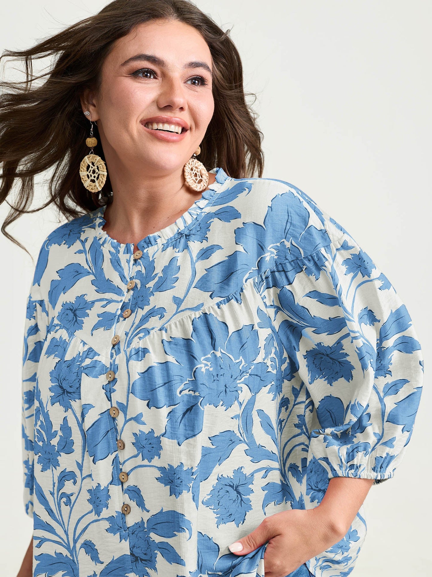 Sweet Floral Print Button Front Blouse