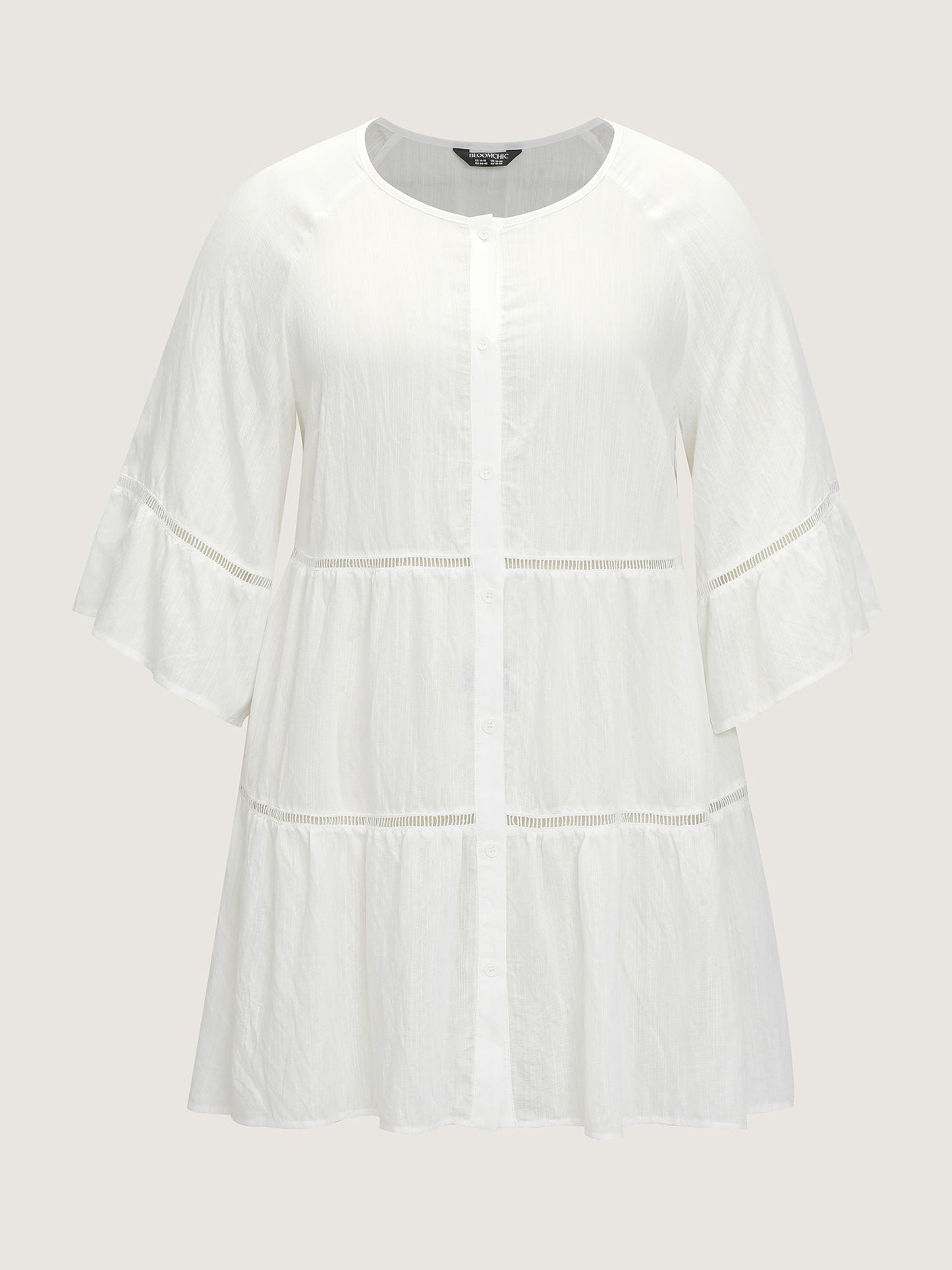 Supersoft Lace Trim Tiered Plain Open-Front Shirt