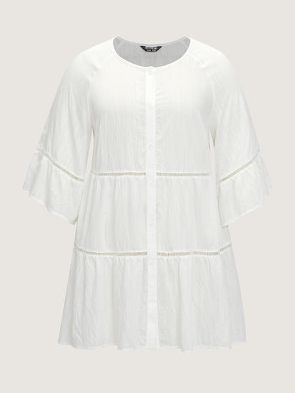 Supersoft Lace Trim Tiered Plain Open-Front Shirt