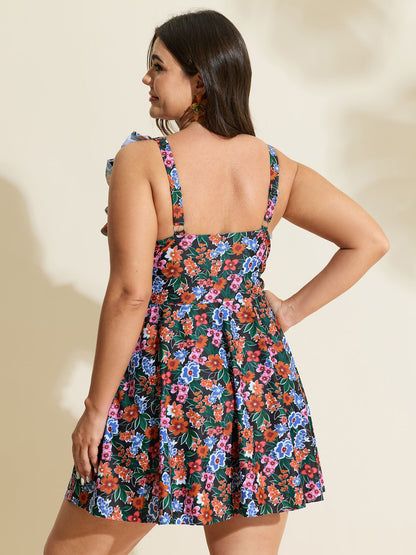 Anti-Float Tie Ruffled Floral Swim Dress