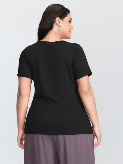 Stretchy Asymmetrical Neckline Slit Knit Top