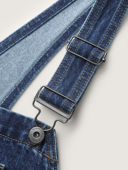 plus size Cotton Relaxed-Fit Side Button Overall Denim Jumpsuit