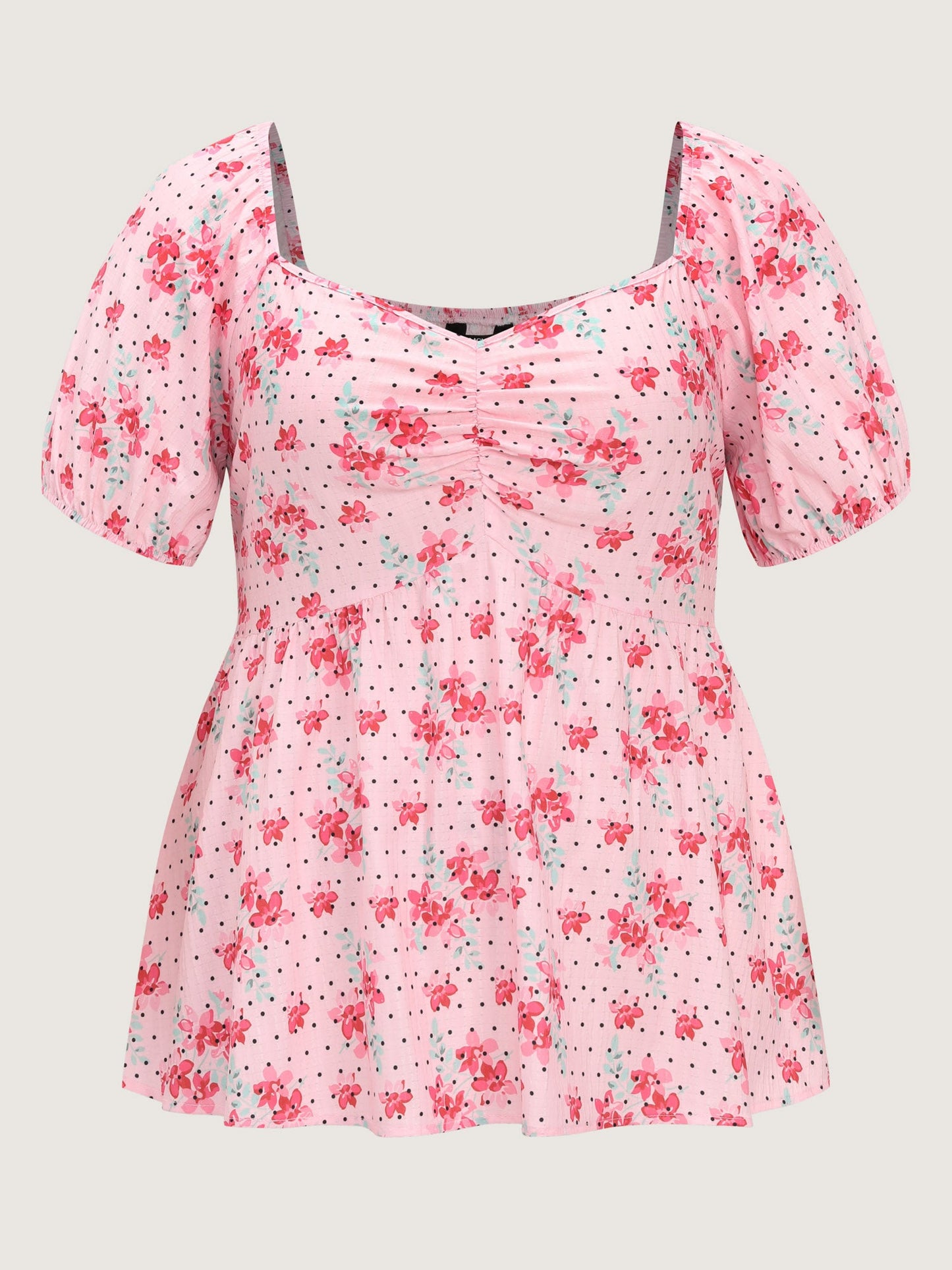 Romantic Floral Print Ruched Blouse