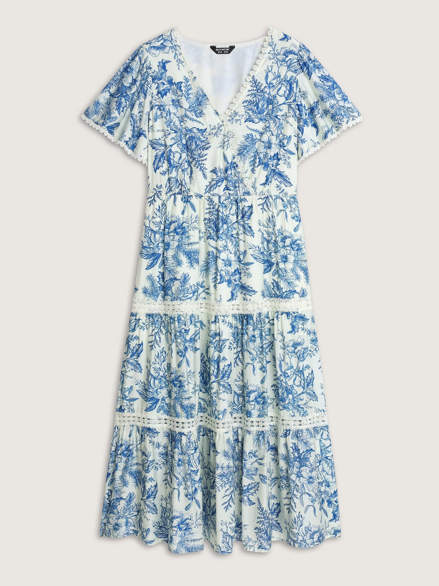 Femme Floral Print Lace Trim Maxi Dress